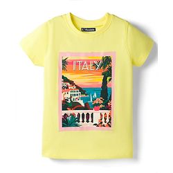Pine Kids Cotton Knit Half Sleeves T-Shirt With Italy Print - Yellow