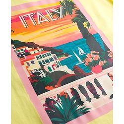 Pine Kids Cotton Knit Half Sleeves T-Shirt With Italy Print - Yellow