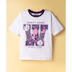 Pine Kids Cotton Knit Half Sleeves T-Shirt With Floral Print - White