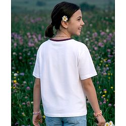 Pine Kids Cotton Knit Half Sleeves T-Shirt With Floral Print - White