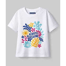 Pine Kids Cotton Knit Drop Shoulder T-Shirt with Tropical Theme Graphic - White