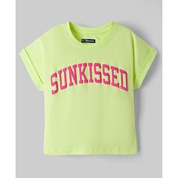 Pine Kids Cotton Knit Half Sleeves T-Shirt With Sunkissed Print - Lime Green