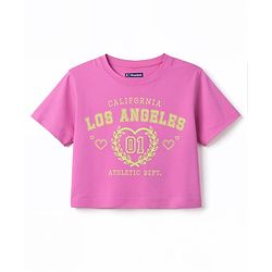 Pine Kids  Cotton Knit Half Sleeves T-Shirt with Los Angeles Print - Plum