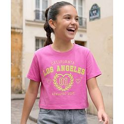 Pine Kids  Cotton Knit Half Sleeves T-Shirt with Los Angeles Print - Plum