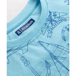 Pine Kids Cotton Knit Half Sleeves Co-Ord T-Shirt & Pyjama Night-Suit With Ship Print - Blue