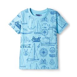 Pine Kids Cotton Knit Half Sleeves Co-Ord T-Shirt & Pyjama Night-Suit With Ship Print - Blue