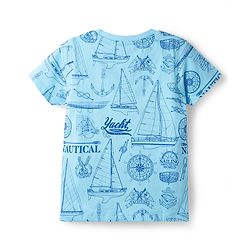 Pine Kids Cotton Knit Half Sleeves Co-Ord T-Shirt & Pyjama Night-Suit With Ship Print - Blue