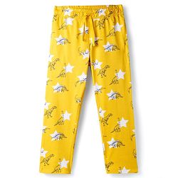 Pine Kids Cotton Knit Half Sleeves T-Shirt & Pyjama Co-ord Night Suit With Dino Print - Yellow
