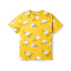 Pine Kids Cotton Knit Half Sleeves T-Shirt & Pyjama Co-ord Night Suit With Dino Print - Yellow