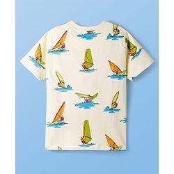 Pine Kids Cotton Knit Half Sleeves T-Shirt & Pyjama Co-ord Night Suit With Surfing Print - Light Green