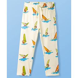Pine Kids Cotton Knit Half Sleeves T-Shirt & Pyjama Co-ord Night Suit With Surfing Print - Light Green