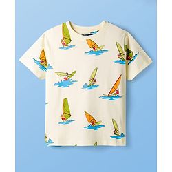 Pine Kids Cotton Knit Half Sleeves T-Shirt & Pyjama Co-ord Night Suit With Surfing Print - Light Green
