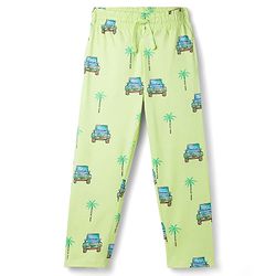 Pine Kids Cotton Knit Half Sleeves T-Shirt & Pajama Co-ords  Night Suit With Vehicle Print - Light Green