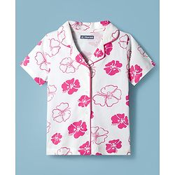 Pine Kids Cotton Knit Half Sleeves Shirt & Capri Co-ord Night Suit With Floral Print - White