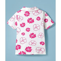 Pine Kids Cotton Knit Half Sleeves Shirt & Capri Co-ord Night Suit With Floral Print - White