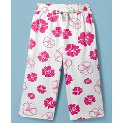 Pine Kids Cotton Knit Half Sleeves Shirt & Capri Co-ord Night Suit With Floral Print - White