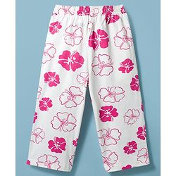 Pine Kids Cotton Knit Half Sleeves Shirt & Capri Co-ord Night Suit With Floral Print - White