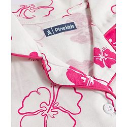 Pine Kids Cotton Knit Half Sleeves Shirt & Capri Co-ord Night Suit With Floral Print - White