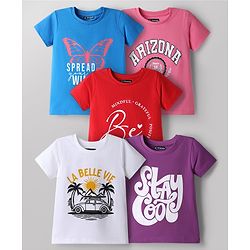 Pine Kids Cotton Knit T-Shirts Half Sleeves Graphic Print Multi Color 4-5 Years