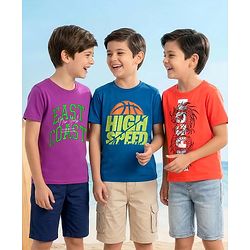 Pine Kids Cotton Knit Fashion Half Sleeves T-Shirts With Text Print Pack of 3 - Multicolor