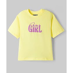 Pine Kids Cotton Knit Half Sleeves T-Shirt With Front & Back Girl Print - Yellow