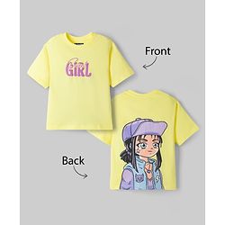Pine Kids Cotton Knit Half Sleeves T-Shirt With Front & Back Girl Print - Yellow