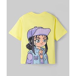 Pine Kids Cotton Knit Half Sleeves T-Shirt With Front & Back Girl Print - Yellow