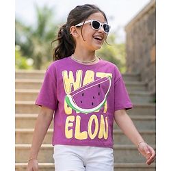 Pine Kids Cotton Knit Half Sleeves T-Shirt With Watermelon Print - Purple