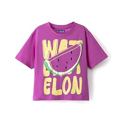 Pine Kids Cotton Knit Half Sleeves T-Shirt With Watermelon Print - Purple