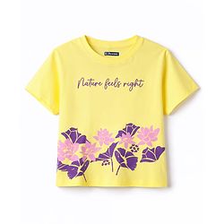 Pine Kids Cotton Knit Half Sleeves T-Shirt with Floral Print - Yellow