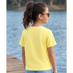 Pine Kids Cotton Knit Half Sleeves T-Shirt with Floral Print - Yellow