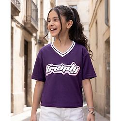 Pine Kids Cotton Knit Half Sleeves T-Shirt With Trendy Print - Purple