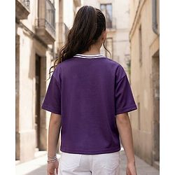 Pine Kids Cotton Knit Half Sleeves T-Shirt With Trendy Print - Purple
