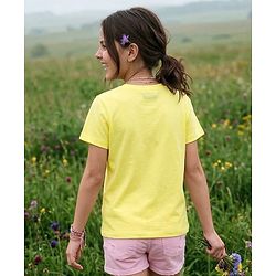 Pine Kids Cotton Knit Half Sleeves T-Shirt with Floral Print - Yellow