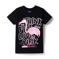 Pine Kids 100% Cotton Knit Half Sleeves Birds & Text Printed T-Shirt - Black