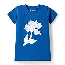 Pine Kids Cotton Knit T-Shirts Floral Applique Navy Blue 4-5 Years