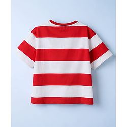 Pine Kids Cotton Knit T-Shirts Half Sleeves Round Neck Striped Graphic Regular White & Red 5-6 Years