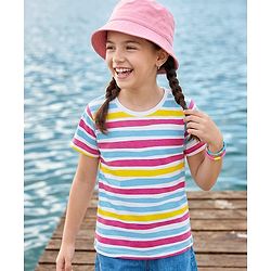 Pine Kids Cotton Knit Half Sleeves Striped T-Shirt - White