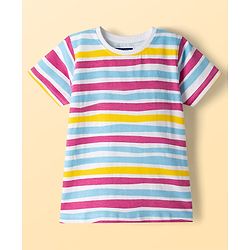 Pine Kids Cotton Knit Half Sleeves Striped T-Shirt - White