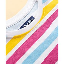 Pine Kids Cotton Knit Half Sleeves Striped T-Shirt - White
