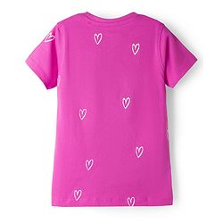 Pine Kids Cotton Knit Half Sleeves T-Shirt With Heart Print - Fuchsia