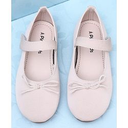 Pine Kids Velcro Closure Solid Ballerina With Bow Applique - Beige