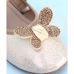 Pine Kids PU Velcro Closure Butterfly Applique Party Wear Ballerina - Golden