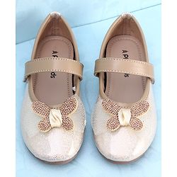Pine Kids PU Velcro Closure Butterfly Applique Party Wear Ballerina - Golden
