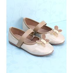 Pine Kids PU Velcro Closure Butterfly Applique Party Wear Ballerina - Golden
