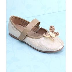 Pine Kids PU Velcro Closure Butterfly Applique Party Wear Ballerina - Golden