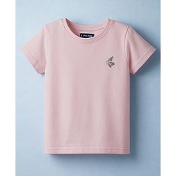 Pine Kids Cotton Knit Half Sleeves T-Shirt With Butterfly Glitter Print - Light Pink