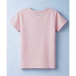 Pine Kids Cotton Knit Half Sleeves T-Shirt With Butterfly Glitter Print - Light Pink