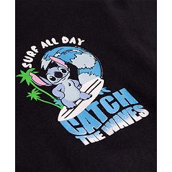 Pine Kids Disney 100% Cotton Knit Drop Shoulder Half Sleeves T-Shirt With Lilo & Stitch Front & Back Print - Black