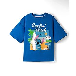 Pine Kids Disney Single Jersey Knit Drop Shoulder Half Sleeves Lilo & Stitch Graphic - Blue